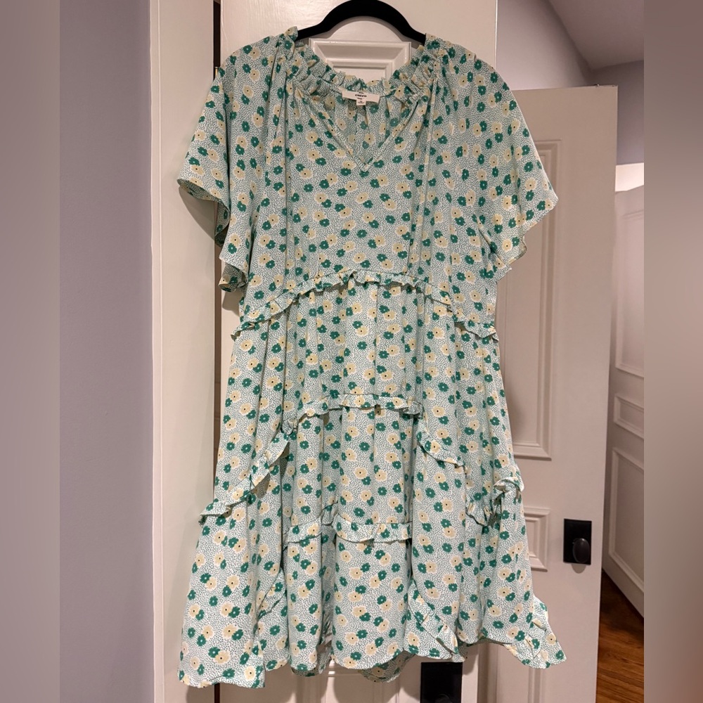 Entro medium dress - green, yellow, white with flowers